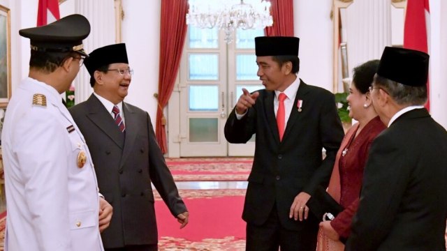 Anies, Prabowo, Jokowi, Iriana, JK (Foto: Biro Pers Setpres)