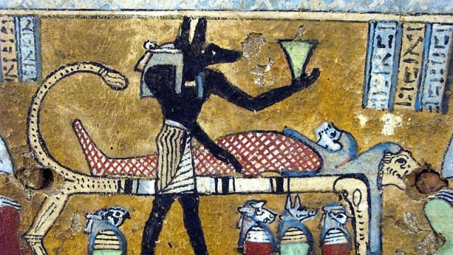 Lukisan di tembok bangunan kuno Mesir. (Foto: Wikimedia Commons)