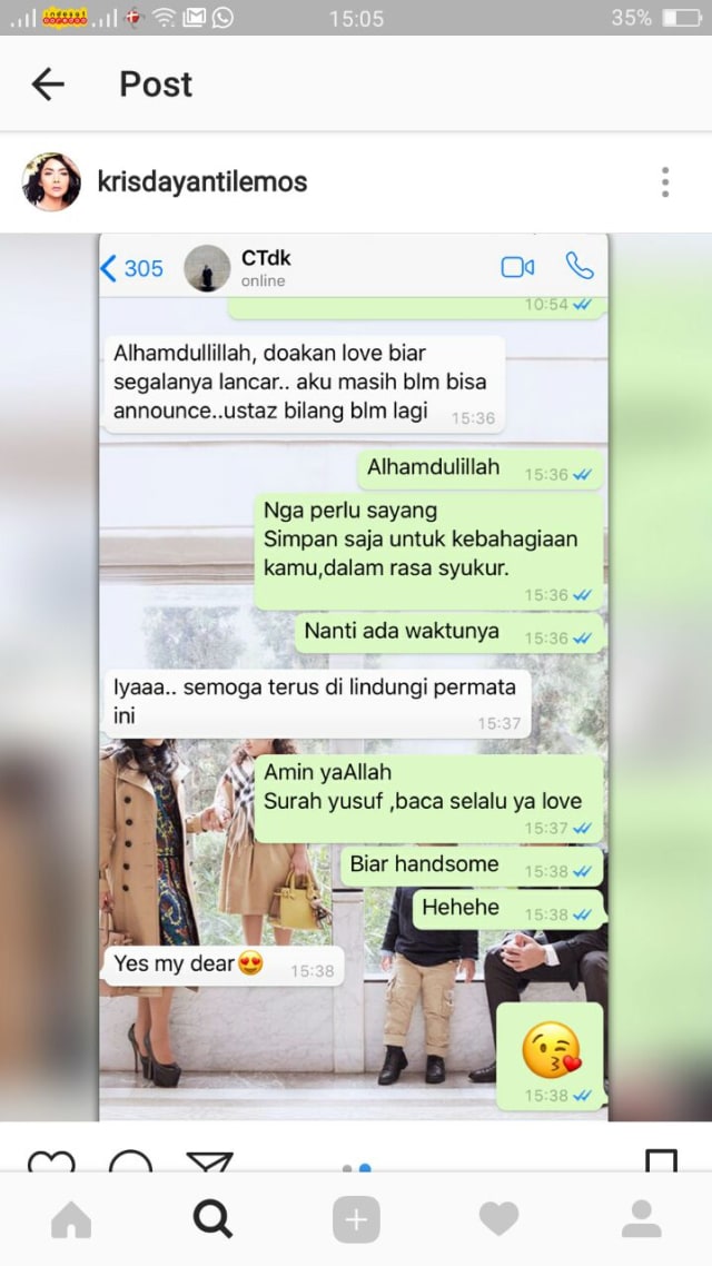 Krisdayanti dan Siti Nurhaliza di Whatsapp (Foto: Instagram/@krisdayantilemos)