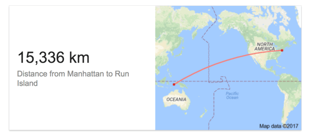 Jarak Manhattan ke Pulau Run di Kep Banda (Foto: Google Map)