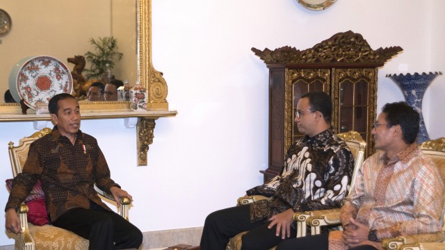 Anies-Sandi bertemu Presiden Jokowi di Istana (Foto: Antara/Rosa Panggabean)