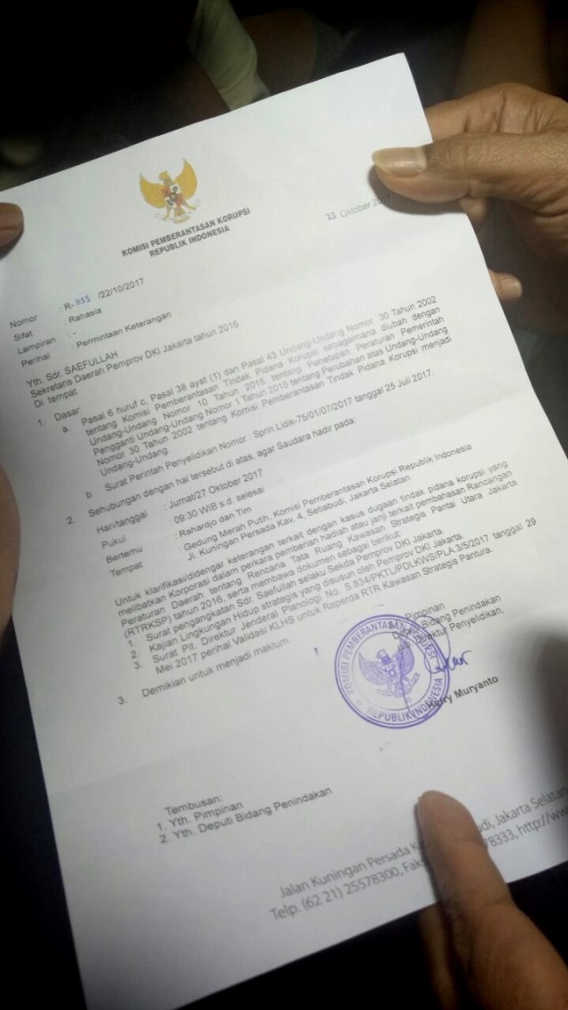 Surat untuk Sekda DKI Saefullah (Foto: Wahyuni Sahara/kumparan)