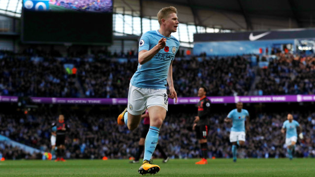 De Bruyne merayakan golnya. (Foto: Reuters/Lee Smith)