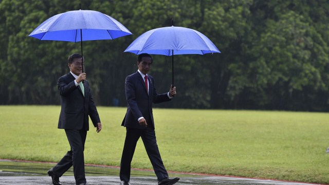 Jokowi dan Presiden Korsel Moon Jae-in (Foto: ANTARA/Puspa Perwitasari)