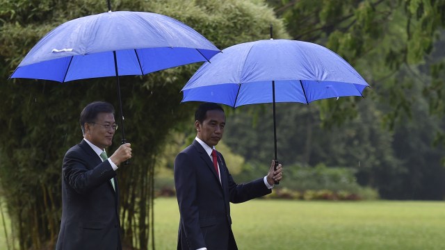 Jokowi dan Presiden Korsel Moon Jae-in (Foto: ANTARA/Puspa Perwitasari)