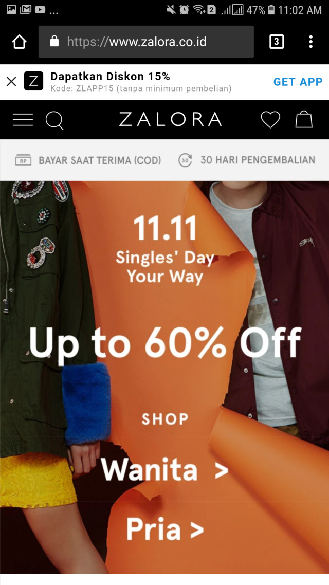 Diskon perayaan Singles' Day Indonesia. (Foto: zalora.co.id)