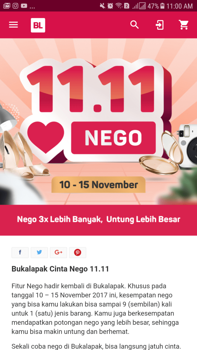 Diskon perayaan Singles' Day Indonesia. (Foto: Buka Lapak)