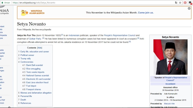 Wikipedia Setya Novanto diedit (Foto: Dok. Wikipedia)