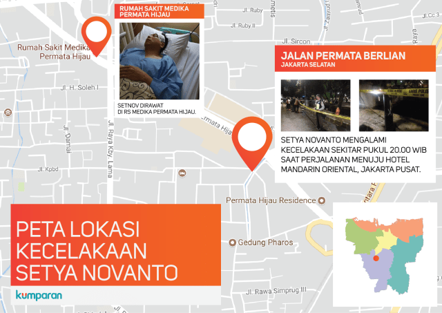 Peta Lokasi Kecelakaan Setya Novanto (Foto: Ridho Robby/kumparan)