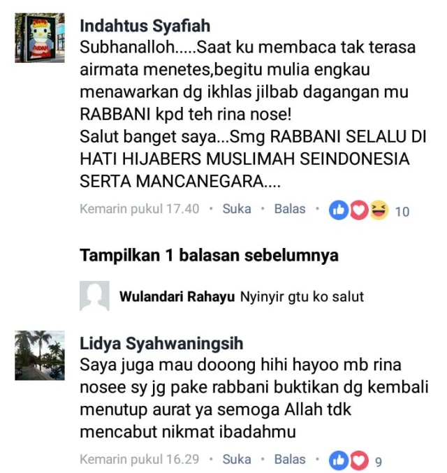 Komentar netizen soal iklan Rabbani. (Foto: Facebook)
