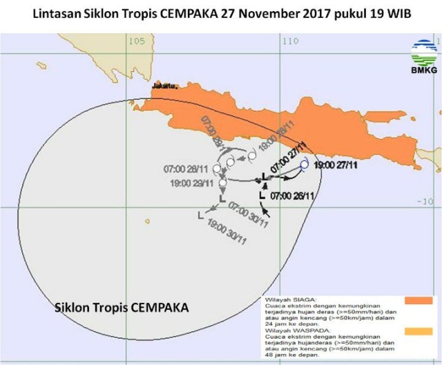 Siklon tropis cempaka (Foto: Twitter/@infoBMKG)