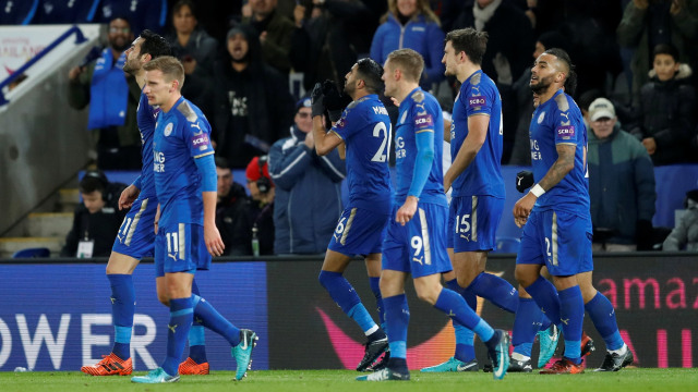 Pemain Leicester merayakan gol. (Foto: Reuters/Peter Powell )
