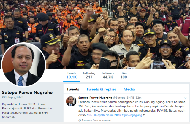 Twitter Sutopo Purwo Nugroho.