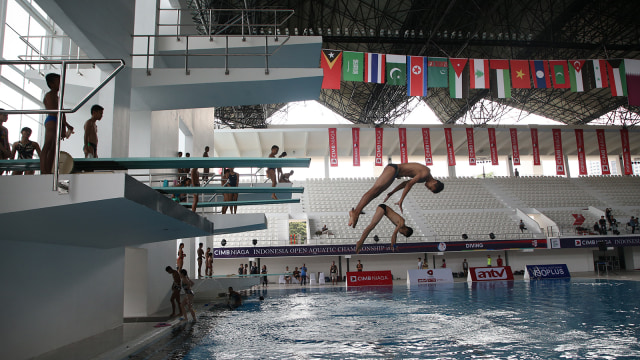 Suasana kolam renang venue akuatik di GBK (Foto: Aditia Noviansyah/kumparan)