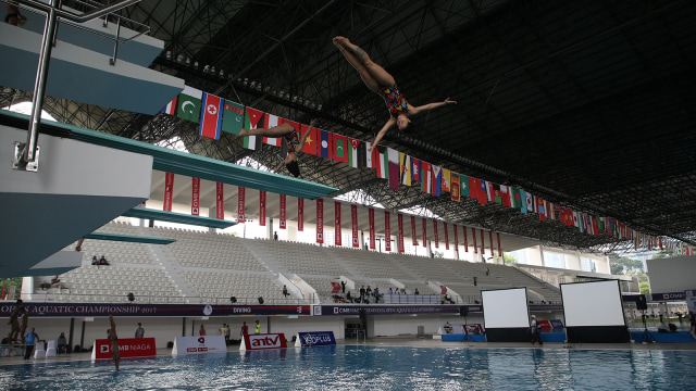 Suasana kolam renang venue akuatik di GBK (Foto: Aditia Noviansyah/kumparan)