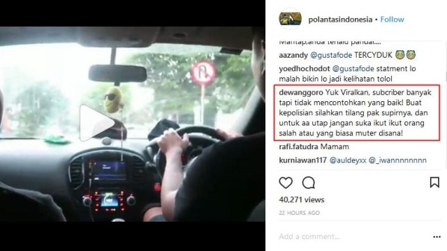 Komentar di instagram @polantasindonesia (Foto: Instagram/@polantasindonesia)