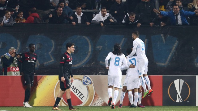 Pemain Rijeka rayakan gol kemenangan. (Foto: REUTERS/Antonio Bronic)