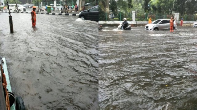 Genangan air 10-30 cm di Pegangsaan Timur. (Foto: Twitter @BPBDJakarta)