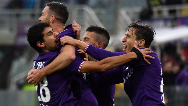 Perayaan gol para pemain Fiorentina. (Foto: AFP/Tiziana Fabi)