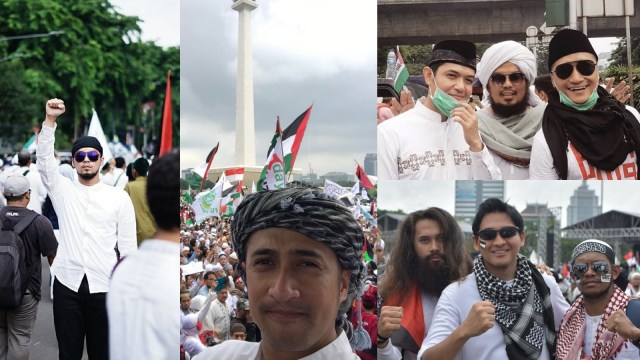 Para artis yang ikut aksi bela Palestina (Foto: Instagram @derrysulaiman @irfanhakim75 @ariekuntung @marioirwinsyah)