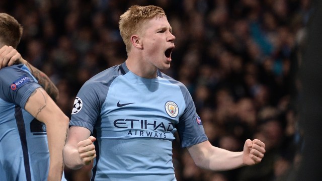 De Bruyne pada sebuah laga di Liga Champions. (Foto: Oli Scarff/AFP)