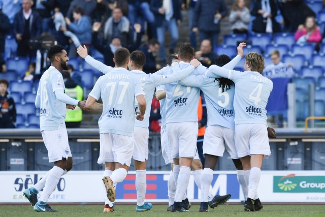 Selebrasi pemain Lazio (Foto: ANDREAS SOLARO / AFP)