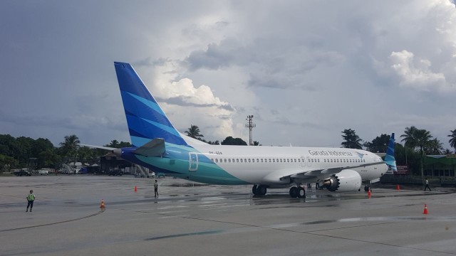 Penampakan B737 Max Garuda Indonesia di Biak (Foto: Istimewa)