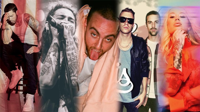Eminem, Iggy, Mac, Posty, Macklemore Ryan Lewis. (Foto: Instagram @eminem, @thenewclassic, @larryfisherman, @postmalone; Deviantart/Damon-Hayward)