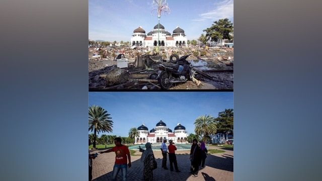 Kondisi Aceh sekarang dan 13 tahun lalu (Foto: Instagram @sutopopurwo)