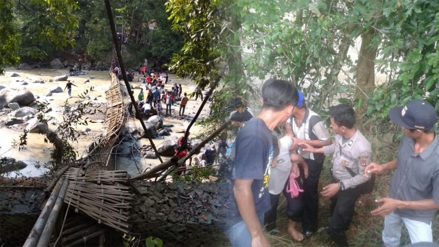 Jembatan gantung penangkaran rusa Cariu terputus. (Foto: Dok. Humas Polres Bogor)