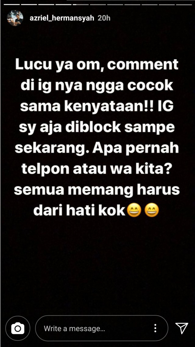 Screenshot Instagram Story Azriel Hermansyah (Foto: Instagram @azriel_hermansyah)