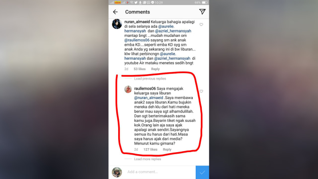 Screenshot komentar Raul Lemos (Foto: Instagram @raullemos06)