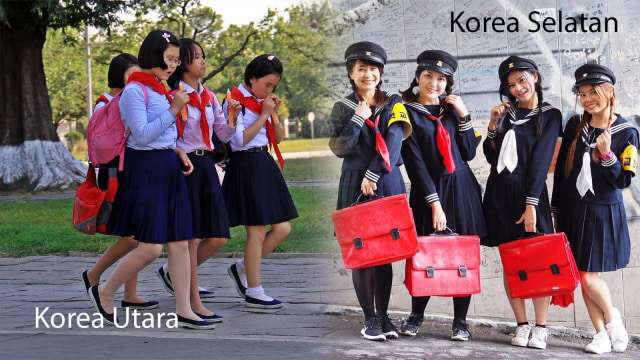 Gaya busana siswi Korea Utara vs Korea Selatan (Foto: Instagram @jakaparker  @nuinajaa)