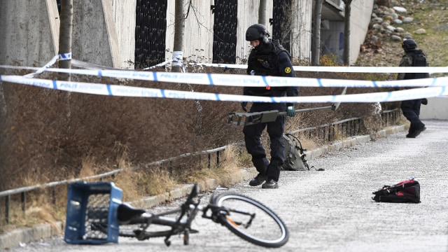 Ledakan granat di Stockholm. (Foto: AP Photo/Henrik Montgomery)
