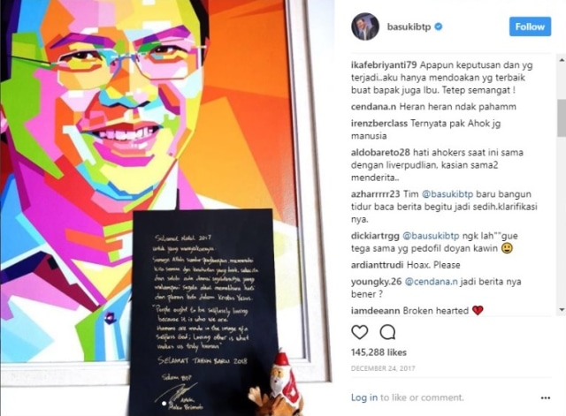 Berbagai Komentar atas Perceraian Ahok (Foto: Instagram @basukiptp)
