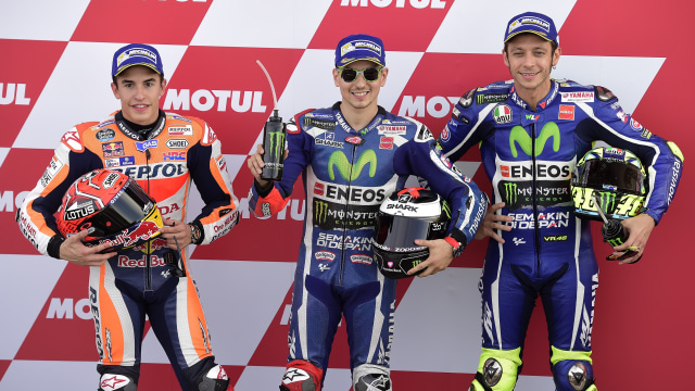 Marquez, Lorenzo, dan Rossi. (Foto: AFP Photo)