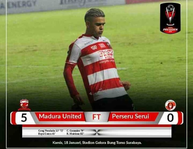 Gonzales-Maitimo Cetak Gol, Madura United Pesta Gol ke Gawang Perseru Serui