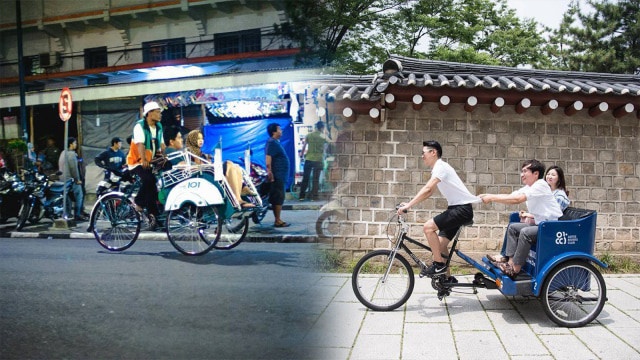 Becak Indonesia dan Becak Korea (Foto: Instagram @arteeridersclub @rezadwie_74)