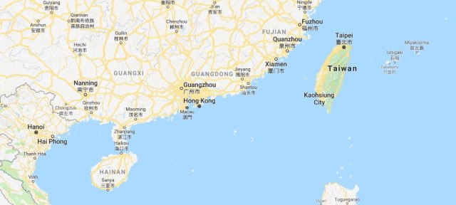 Taiwan, Hong Kong, Makau, Hainan di selatan China. (Foto: Google Maps.)