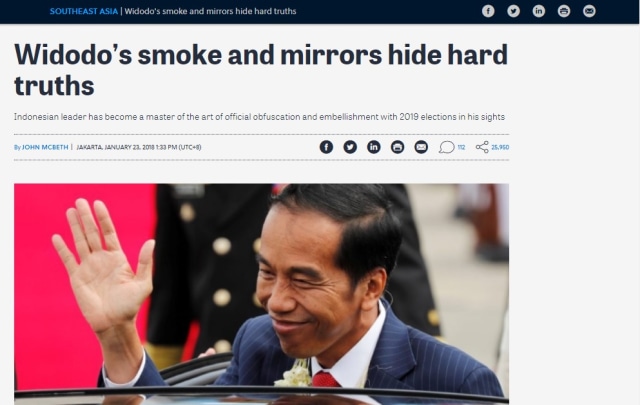 Artikel soal Jokowi di Asia Times. (Foto: Dok. Screencapture laman Asia Times)