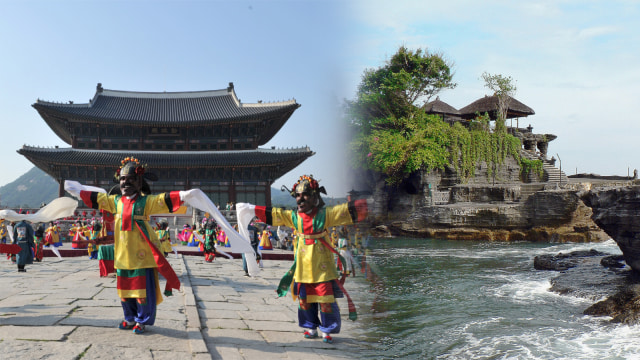Ikon wisata Korea Selatan dan Bali (Foto: AFP/KIM JAE-HWAN & Pixabay)