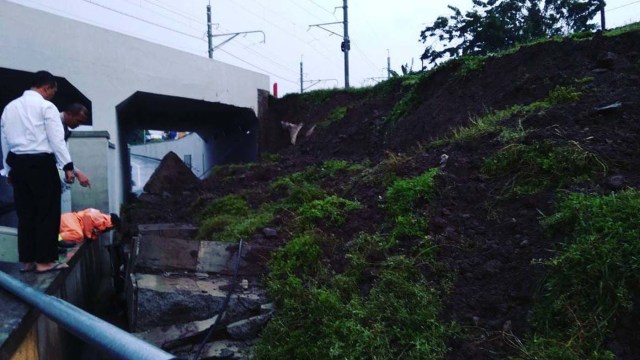 Longsor di underpass bawah rel kereta Soetta (Foto: Instagram @polisi_bandara_soekarnohatta)