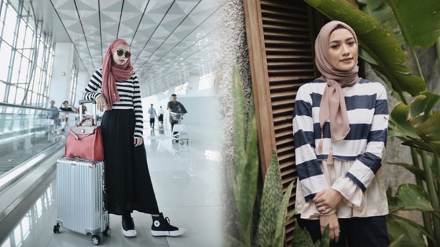 5 Inspirasi Busana Bermotif Horizontal Ala Selebgram Hijab