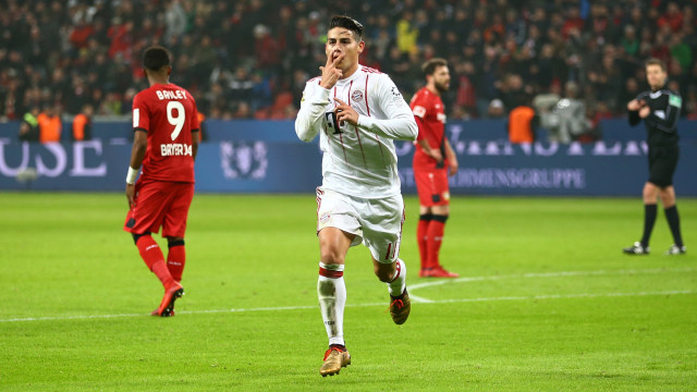 Selebrasi James Rodriguez saat merayakan gol/ (Foto: Wolfgang Rattay / Reuters)