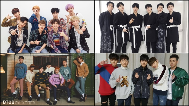 Boyband K-Pop sukses yang debut di 2012 (Foto: Instagram @vixx_stargram, @weareone.exo & Facebook @BTOBofficial, @pledisnuest)