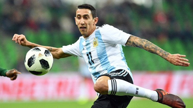 Di Maria beraksi untuk Timnas Argentina. (Foto: AFP/Mladen Antonov)