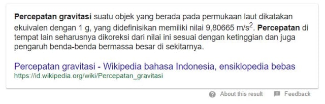 Percepatan Gravitasi (Foto: Screenshot Google.co.id)