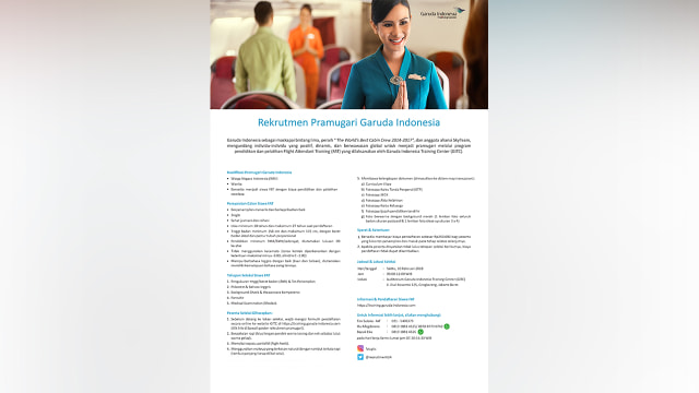 Rekrutmen Pramugari Garuda Indonesia (Foto: Others/Garuda Indonesia.com)