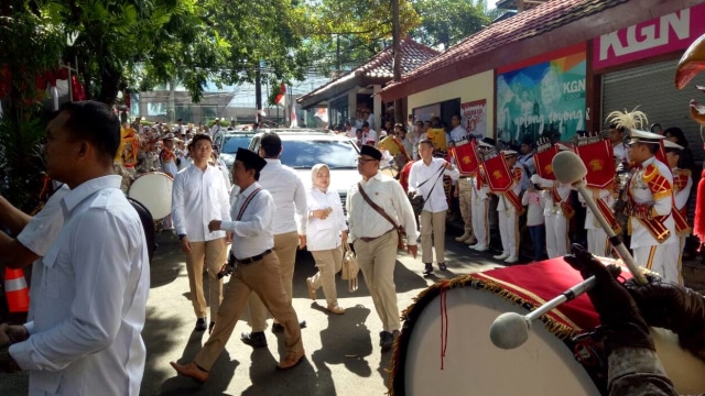 Prabowo tiba di HUT Gerindra. (Foto: Kevin Kurnianto/kumparan)