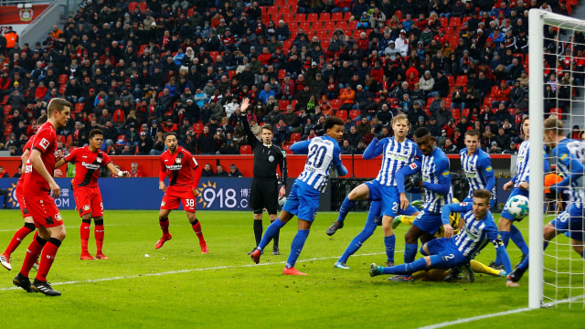 Hertha menang 2-0 di kandang Leverkusen. (Foto:  REUTERS/Thilo Schmuelgen)